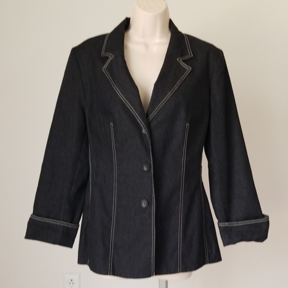 Black Denim Women's Long Sleeve Button Down Jacket - Picture 5 of 8